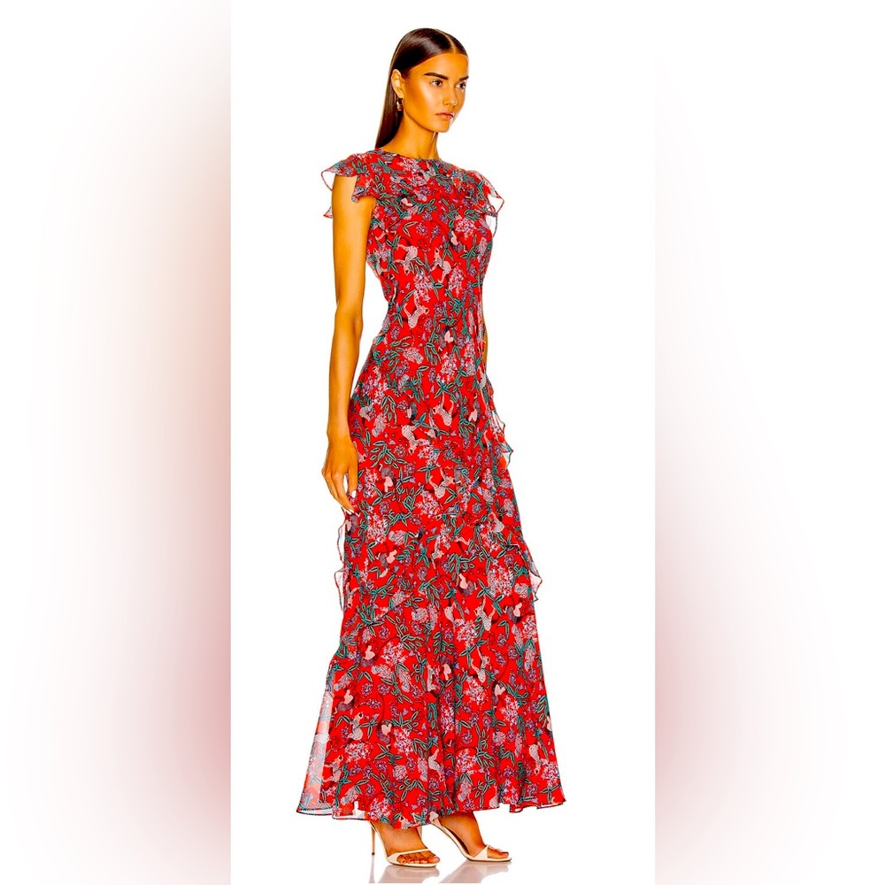SALONI Red and Green Maxi Dress with Flowing Silhouette